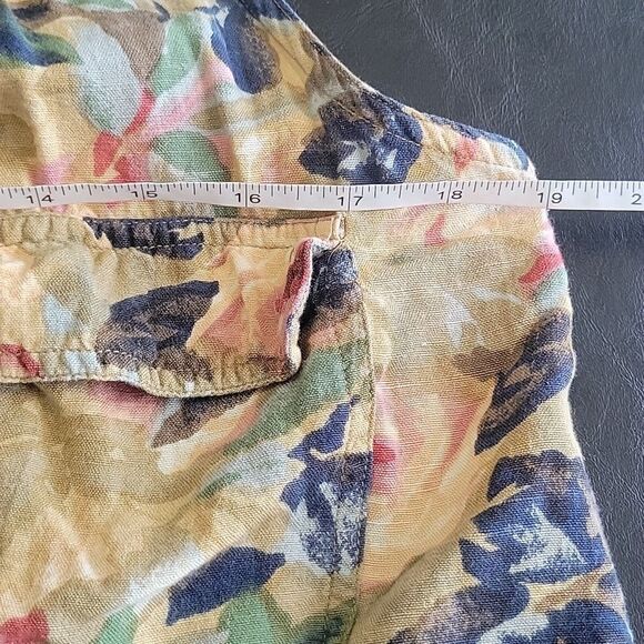 XPL Women's tan floral linen blend sleeveless button up size M casual mature - Picture 5 of 7